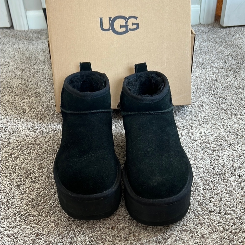 UGG Platform Black Suede Boots